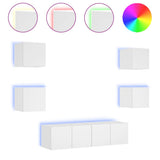 6 Piece TV Wall Units with LED White Engineered Wood - Front View
