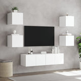 6 Piece TV Wall Units with LED White Engineered Wood - Top-Down View