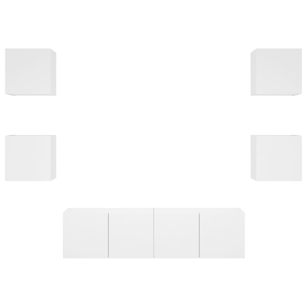 6 Piece TV Wall Units with LED White Engineered Wood