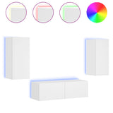 3 Piece TV Wall Cabinets with LED Lights White - Front View