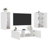 3 Piece TV Wall Cabinets with LED Lights White - 45-Degree Angle