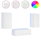 3 Piece TV Wall Cabinets with LED Lights White - Front View
