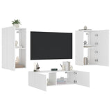 3 Piece TV Wall Cabinets with LED Lights White - 45-Degree Angle