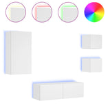 4 Piece TV Wall Cabinets with LED Lights White - Front View