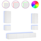 6 Piece TV Wall Cabinets with LED Lights White - Front View