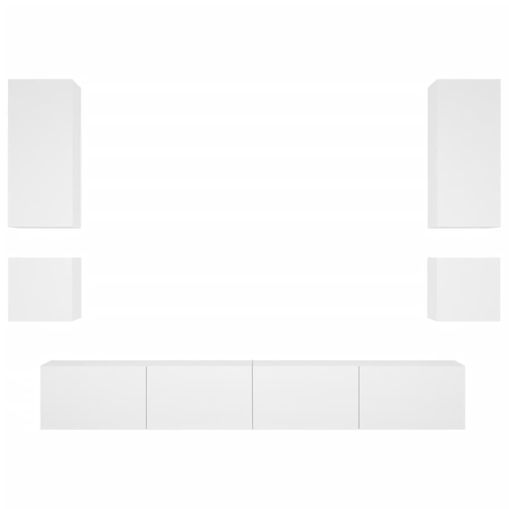 6 Piece TV Wall Cabinets with LED Lights White