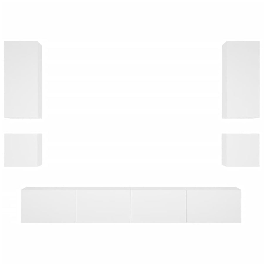 6 Piece TV Wall Cabinets with LED Lights White