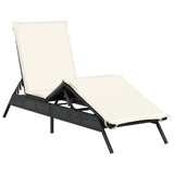 Sun Lounger with Cushion Black Poly Rattan - Front View
