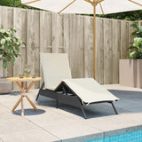 Sun Lounger with Cushion Black Poly Rattan - Side View