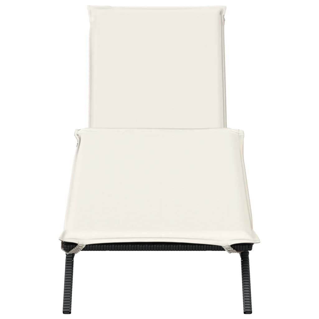 Sun Lounger with Cushion Black Poly Rattan
