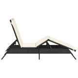 Sun Lounger with Cushion Black Poly Rattan - 45-Degree Angle