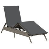 Sun Lounger with Cushion Grey Poly Rattan - Front View