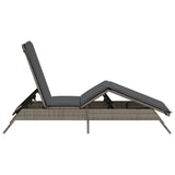 Sun Lounger with Cushion Grey Poly Rattan - 45-Degree Angle