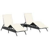 Sun Loungers 2 pcs with Table Black Poly Rattan - Front View