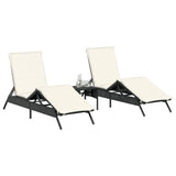 Sun Loungers 2 pcs with Table Black Poly Rattan - Side View