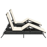 Sun Loungers 2 pcs with Table Black Poly Rattan - 45-Degree Angle