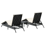 Sun Loungers 2 pcs with Table Black Poly Rattan - Rear View