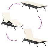 Sun Loungers 2 pcs with Table Black Poly Rattan - Close-Up Angle