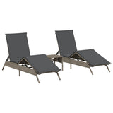 Sun Loungers 2 pcs with Table Grey Poly Rattan