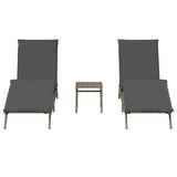 Sun Loungers 2 pcs with Table Grey Poly Rattan - Top-Down View