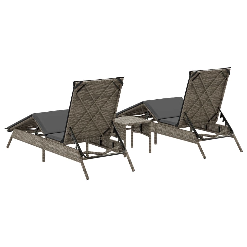 Sun Loungers 2 pcs with Table Grey Poly Rattan