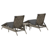 Sun Loungers 2 pcs with Table Grey Poly Rattan - Rear View