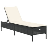 Sun Lounger with Cushion Black Poly Rattan