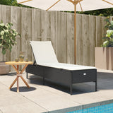 Sun Lounger with Cushion Black Poly Rattan - Side View