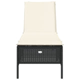 Sun Lounger with Cushion Black Poly Rattan - Top-Down View