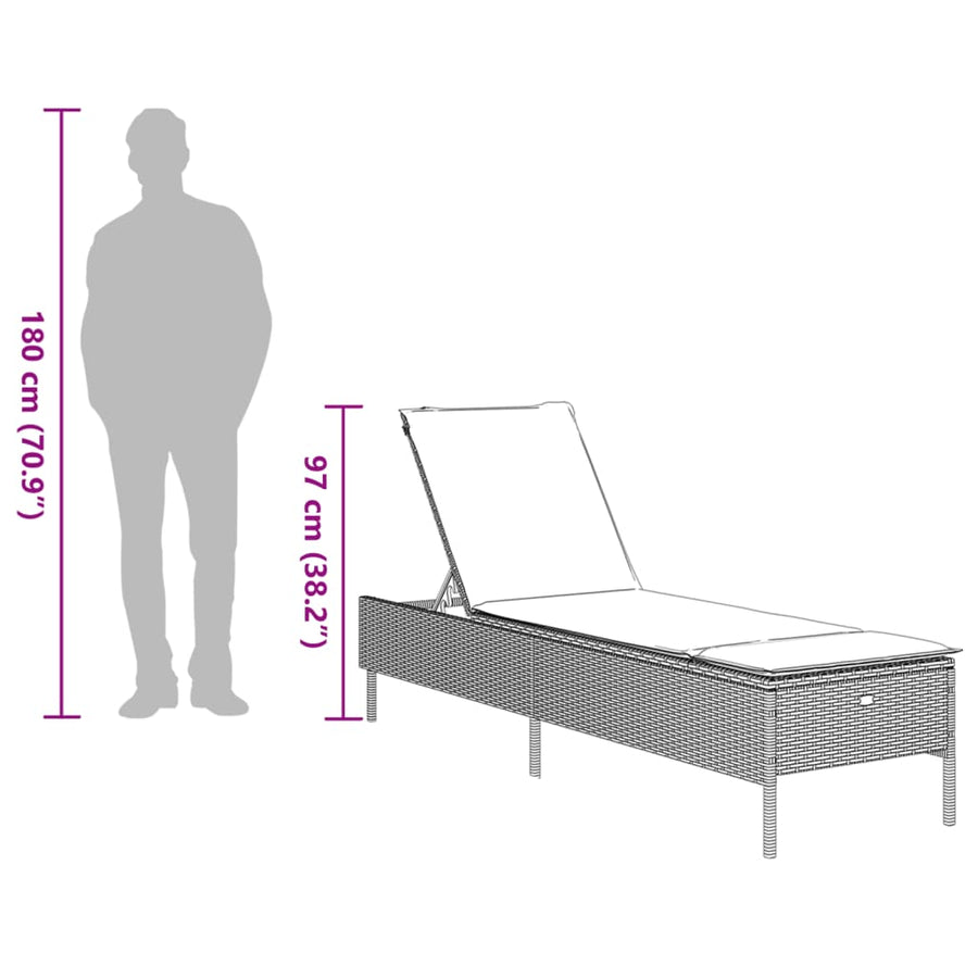 Sun Lounger with Cushion Black Poly Rattan