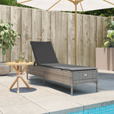 Sun Lounger with Cushion Grey Poly Rattan - Side View