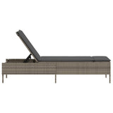 Sun Lounger with Cushion Grey Poly Rattan - 45-Degree Angle