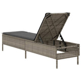Sun Lounger with Cushion Grey Poly Rattan - Rear View