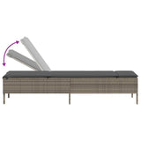 Sun Lounger with Cushion Grey Poly Rattan - Close-Up Angle