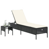 Sun Lounger with Table and Cushion Black Poly Rattan
