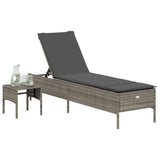 Sun Lounger with Table and Cushion Grey Poly Rattan - Side View