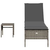 Sun Lounger with Table and Cushion Grey Poly Rattan - Top-Down View