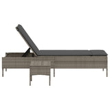 Sun Lounger with Table and Cushion Grey Poly Rattan - 45-Degree Angle