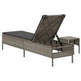 Sun Lounger with Table and Cushion Grey Poly Rattan - Rear View