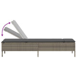 Sun Lounger with Table and Cushion Grey Poly Rattan - Close-Up Angle
