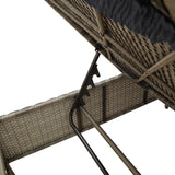 Sun Lounger with Table and Cushion Grey Poly Rattan - Low Angle