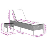 Sun Lounger with Table and Cushion Grey Poly Rattan - Extra Image