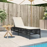 Sun Lounger with Cushion Black Poly Rattan - Side View