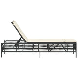 Sun Lounger with Cushion Black Poly Rattan - 45-Degree Angle