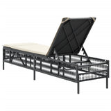 Sun Lounger with Cushion Black Poly Rattan - Rear View