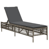 Sun Lounger with Cushion Grey Poly Rattan