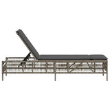 Sun Lounger with Cushion Grey Poly Rattan - 45-Degree Angle