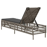 Sun Lounger with Cushion Grey Poly Rattan - Rear View