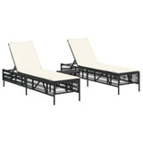 Sun Loungers 2 pcs with Table Black Poly Rattan - Front View