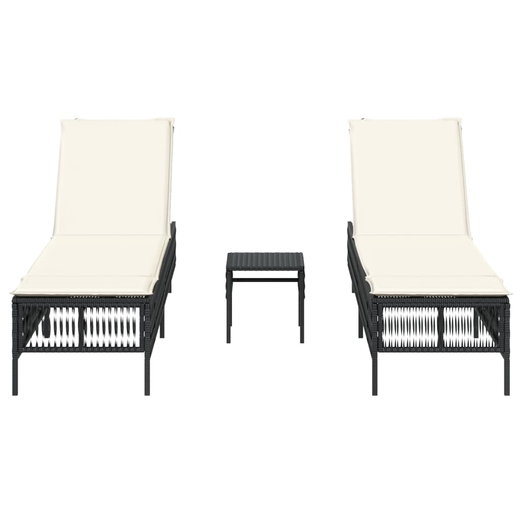 Sun Loungers 2 pcs with Table Black Poly Rattan